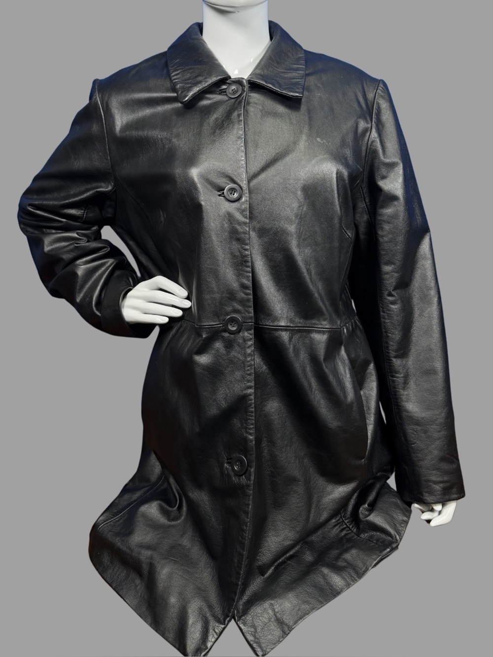 Kathy Ireland Women’s Button-Up Black Genuine Leather Jacket